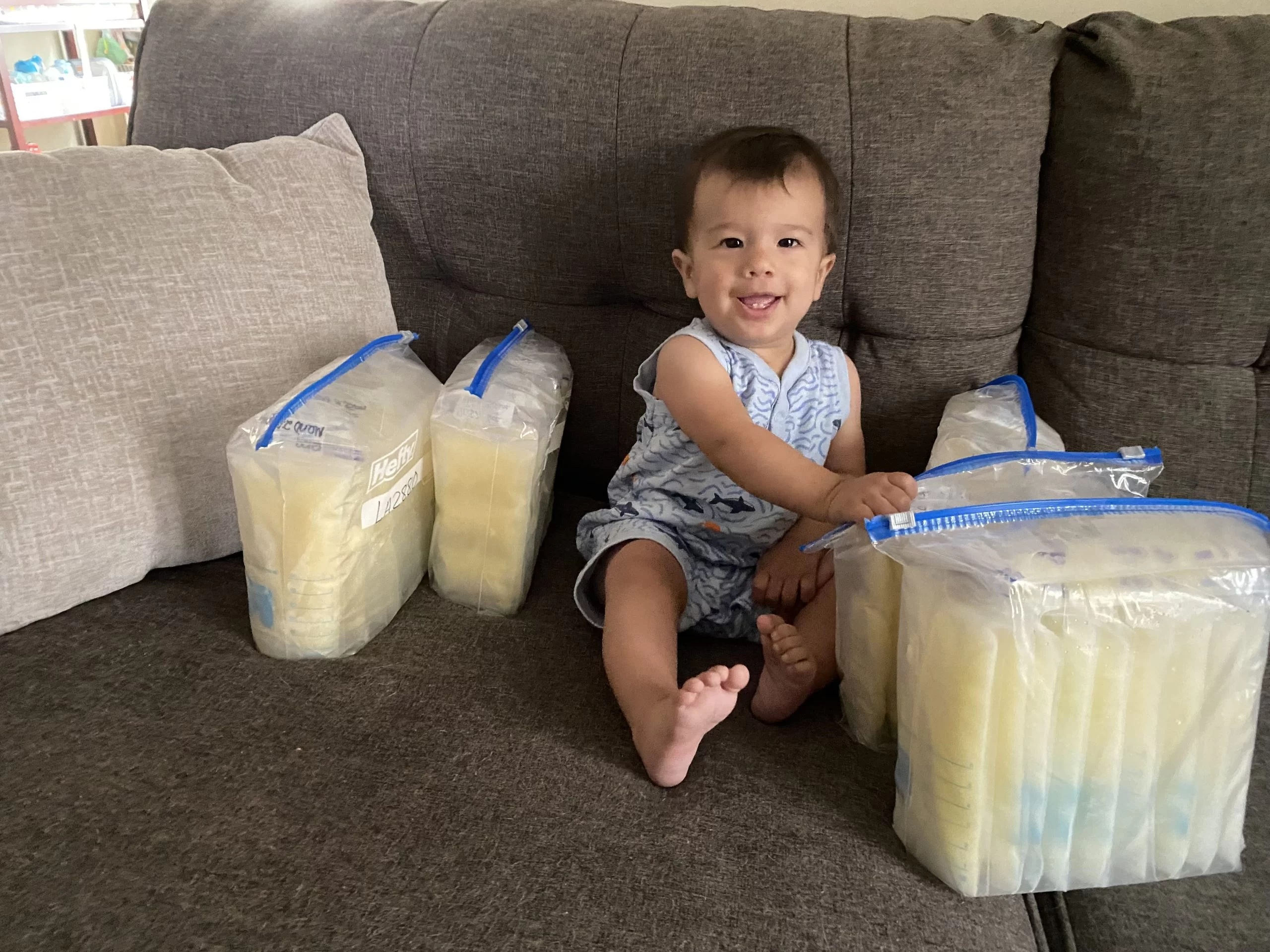 Adorable Baby donates his extra milk in five large ziplocks