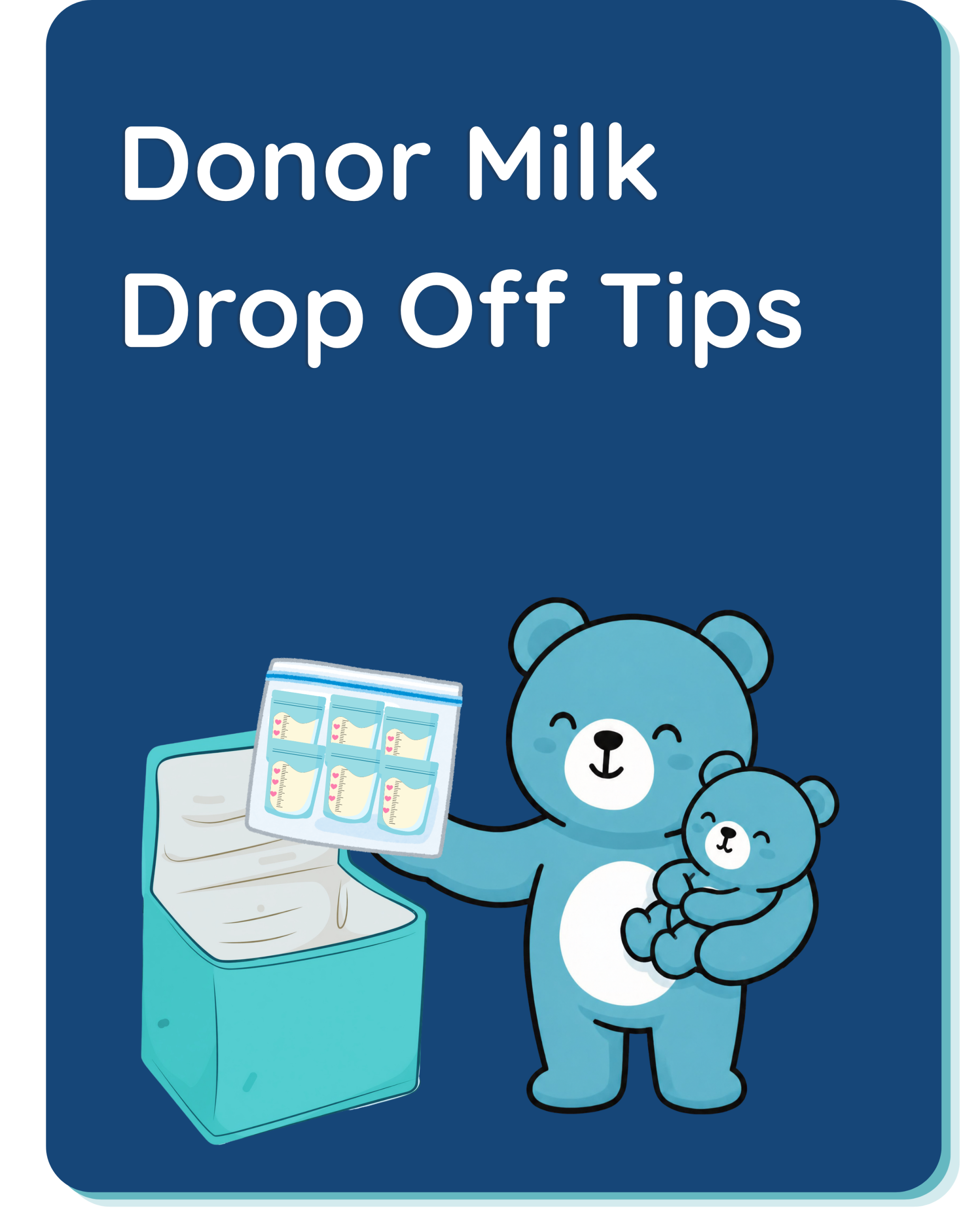 A Bear with a baby bear and breast milk storage bags in a large freezer bag placing them in a cooler